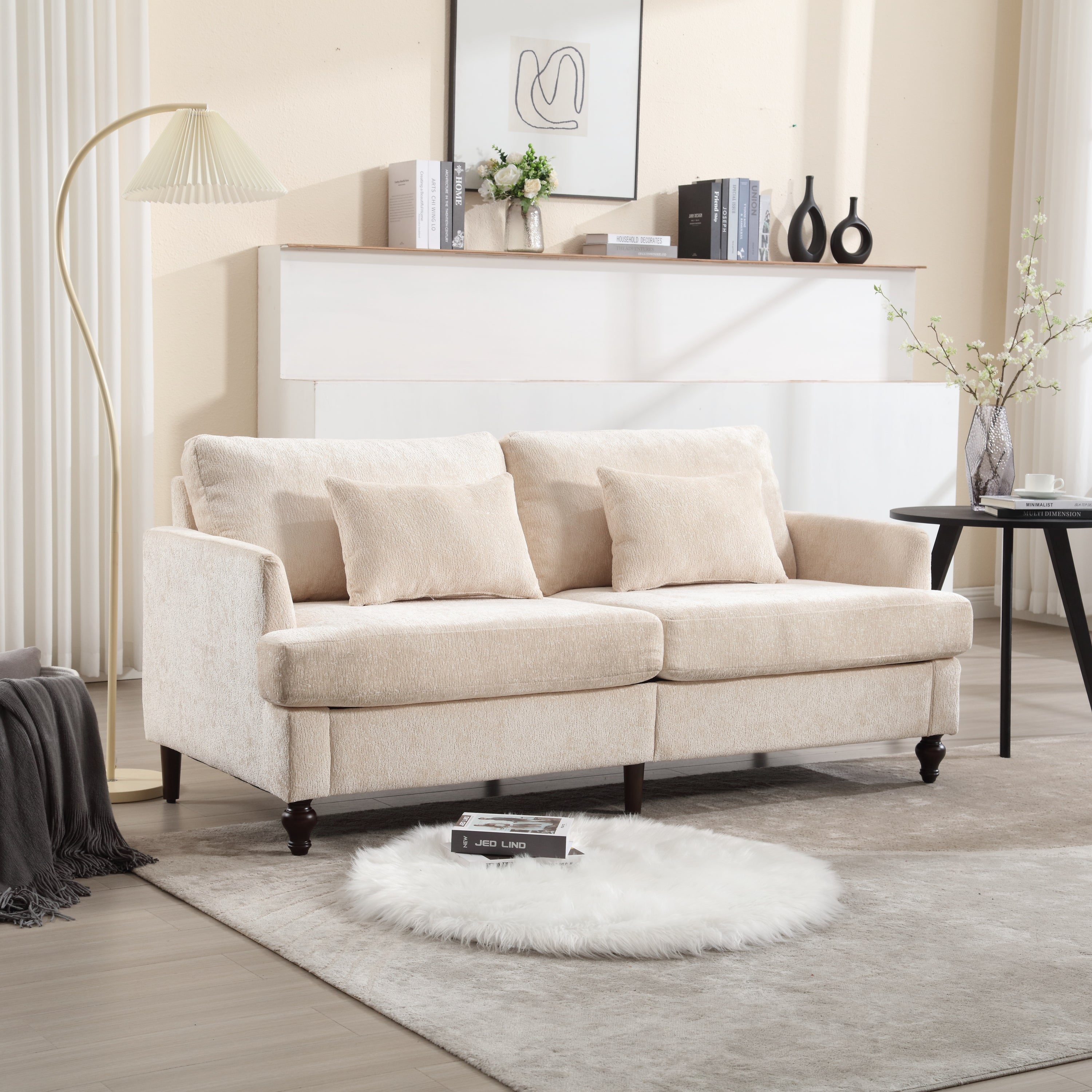 Mid-Century Modern Chenille Loveseat Sofa (Beige)