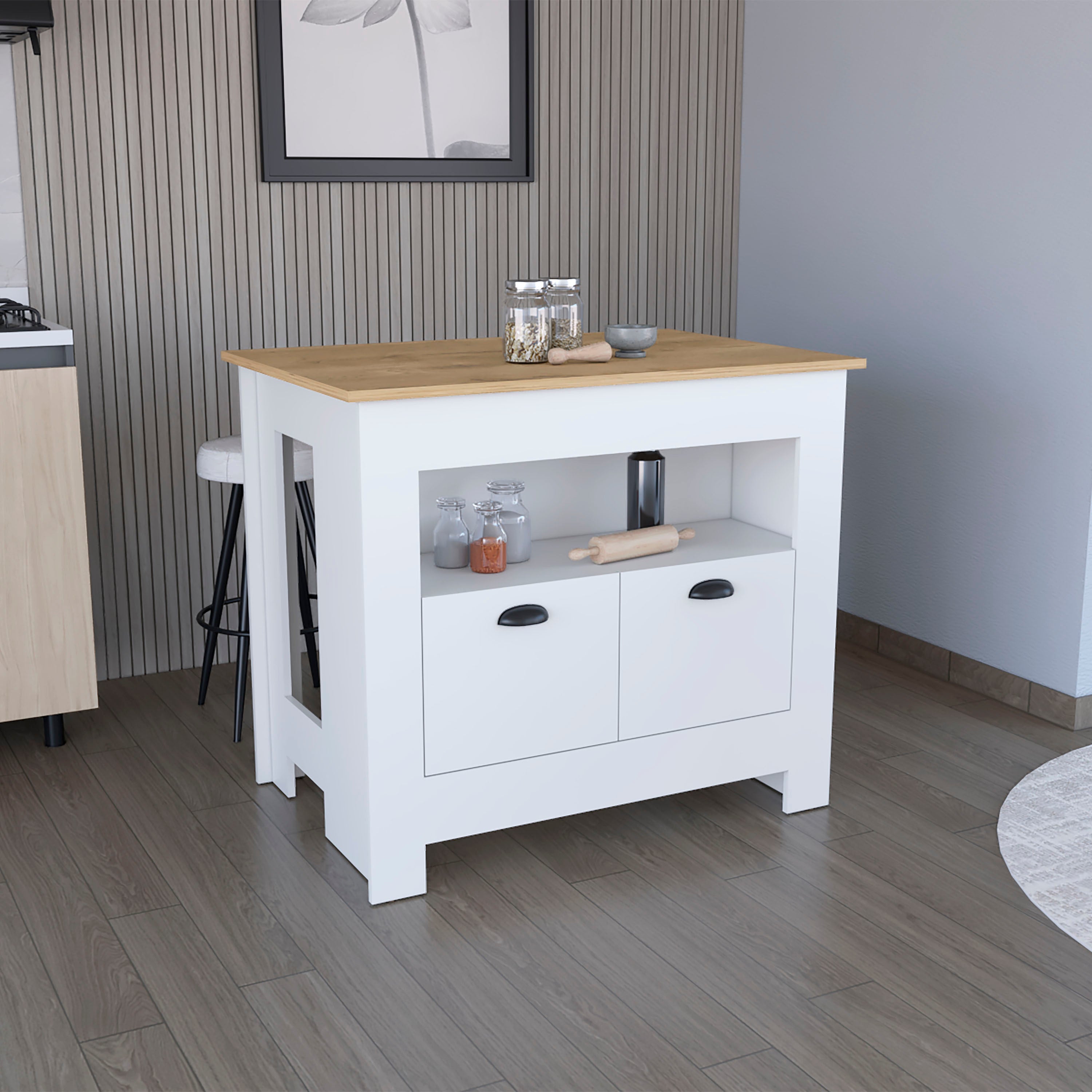 Arlet Kitchen Island w/ Cabinet & Shelf