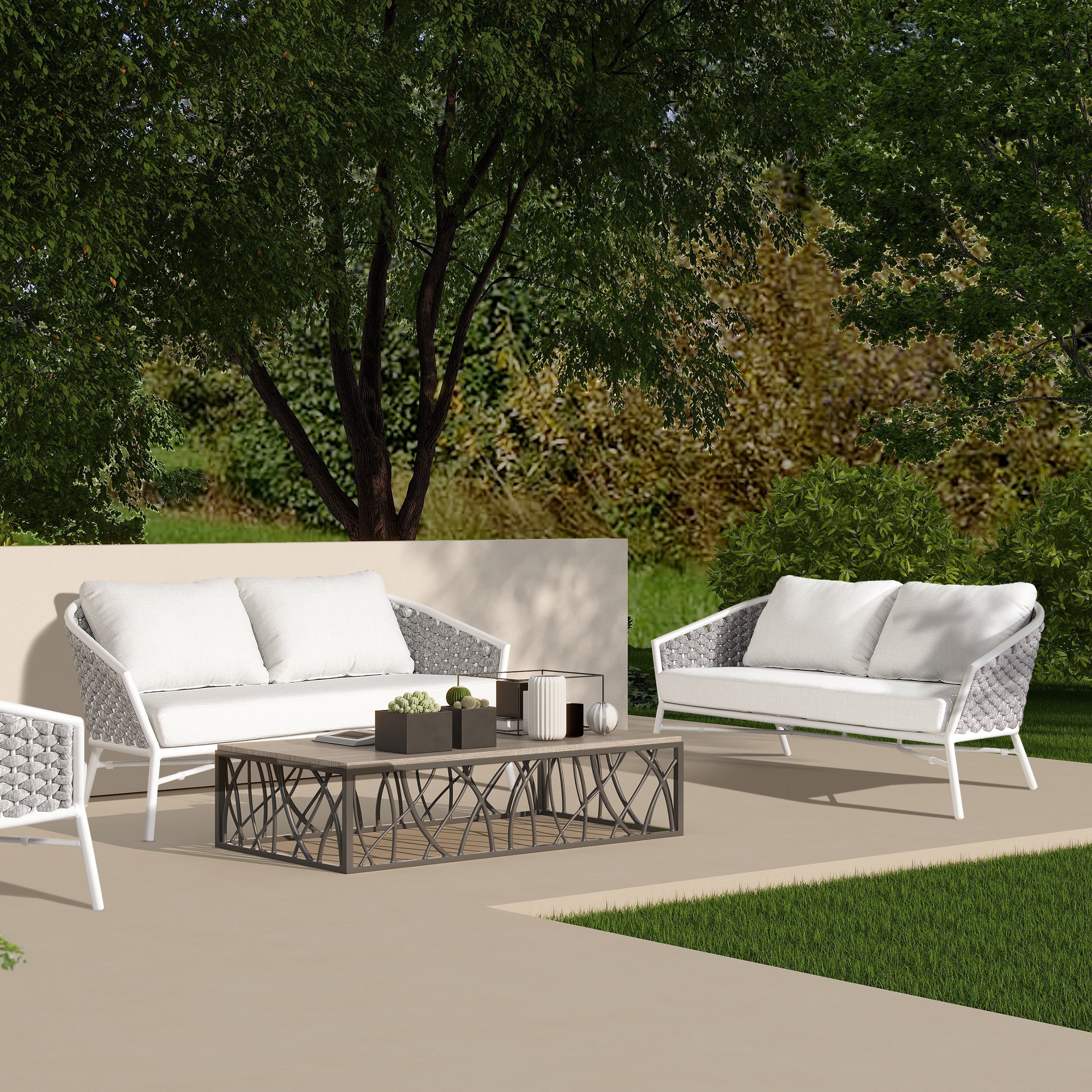 Rowan 63.5" Rope Barrel Patio Loveseat Sofa - Optic White