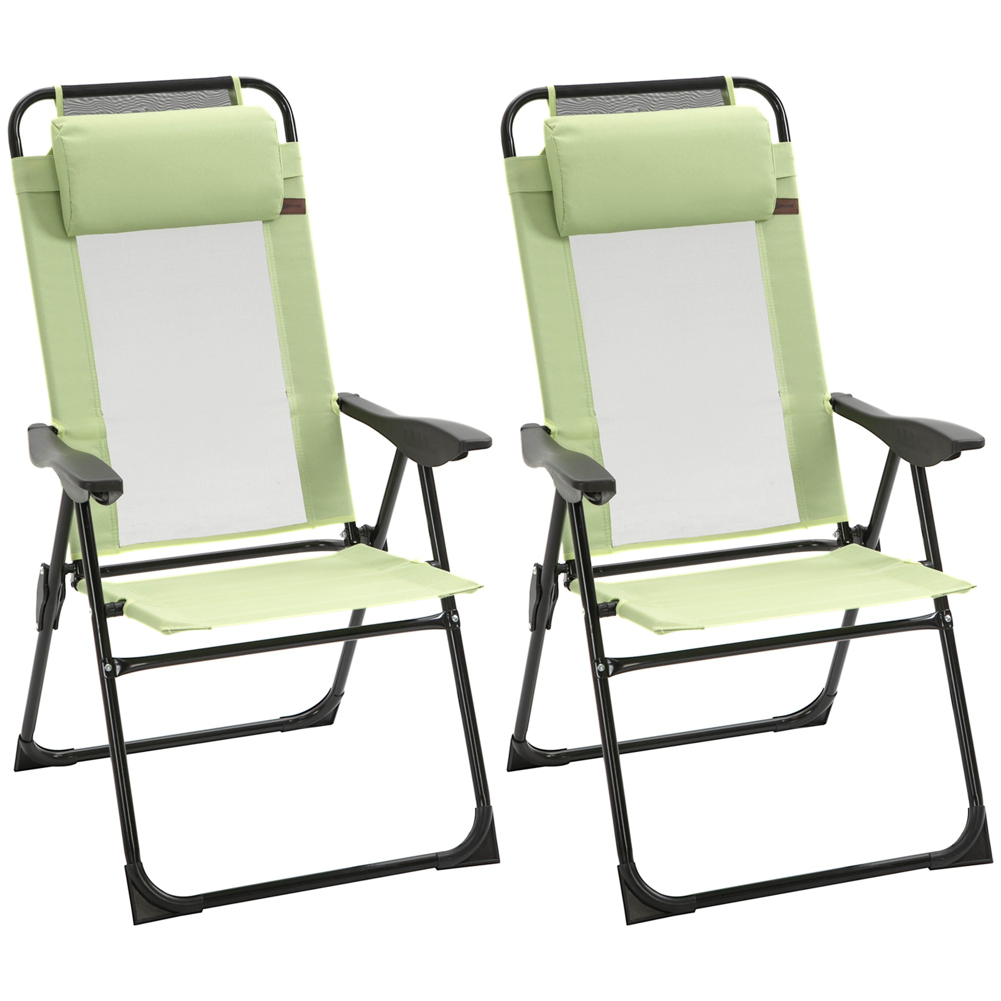Outsunny Folding Patio Chairs Set of 2 - Adjustable Outdoor Sling Green