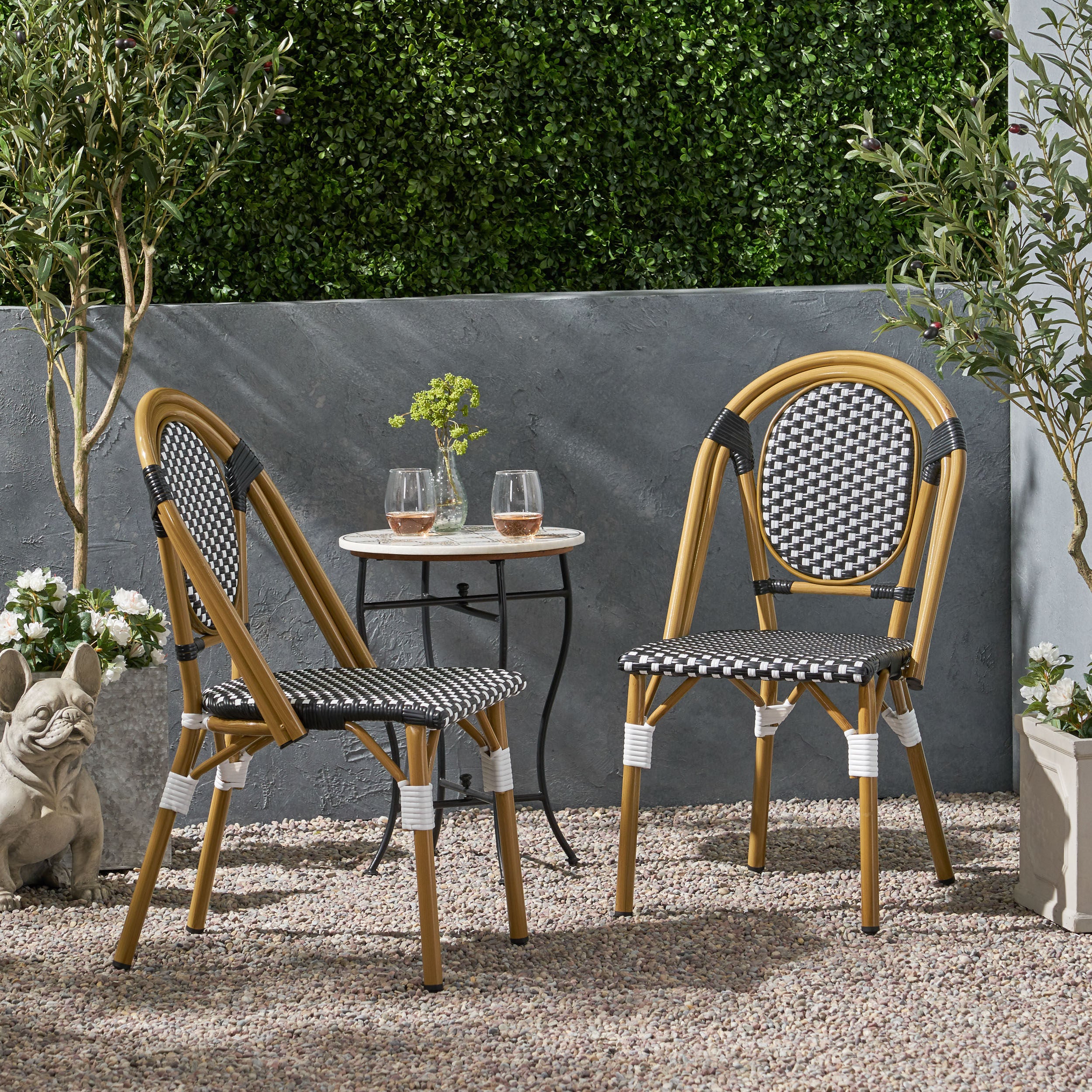Outdoor Bistro Chairs: Black & White Set of 2