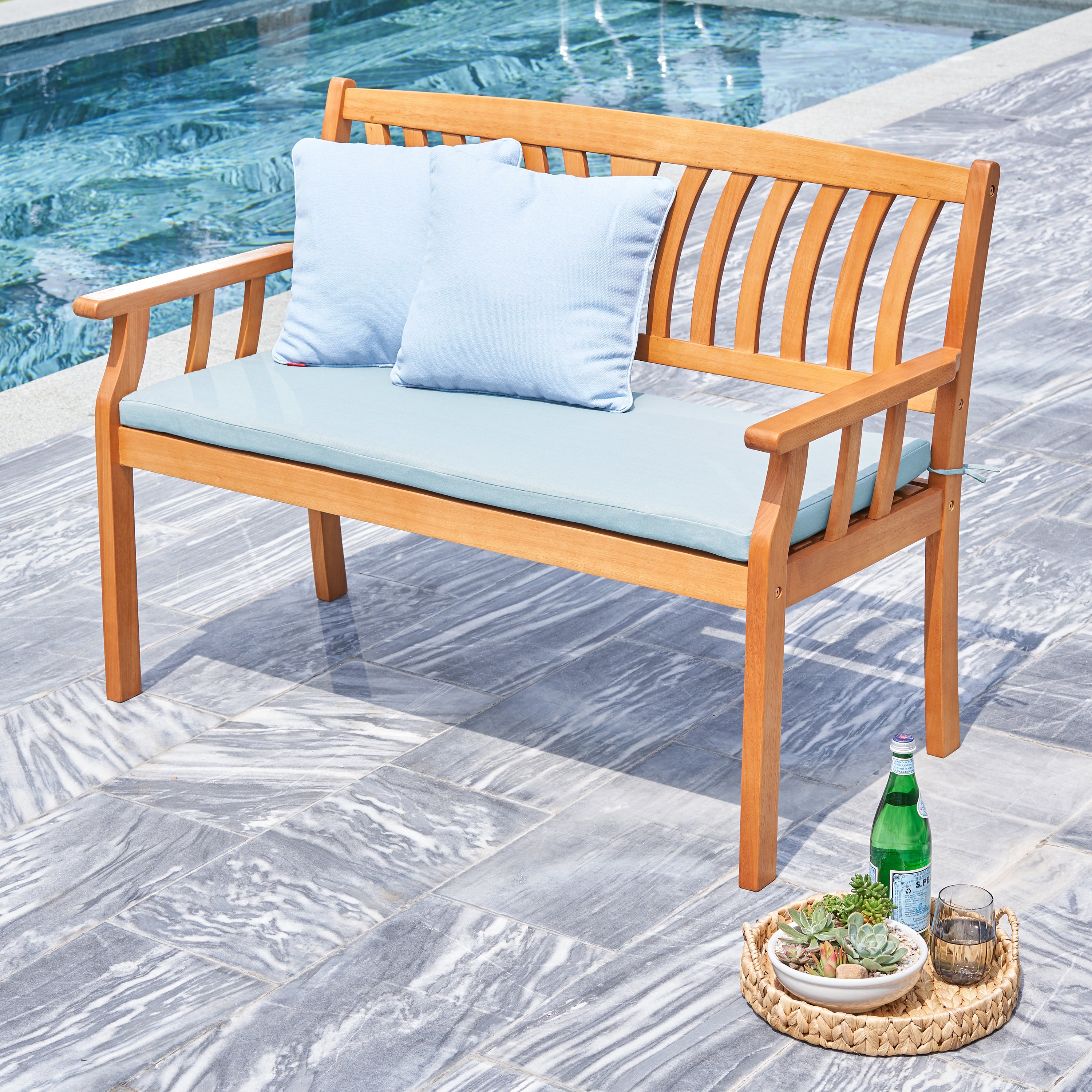 Kapalua Honey Eucalyptus Outdoor Garden Bench: Nautical Wood Design