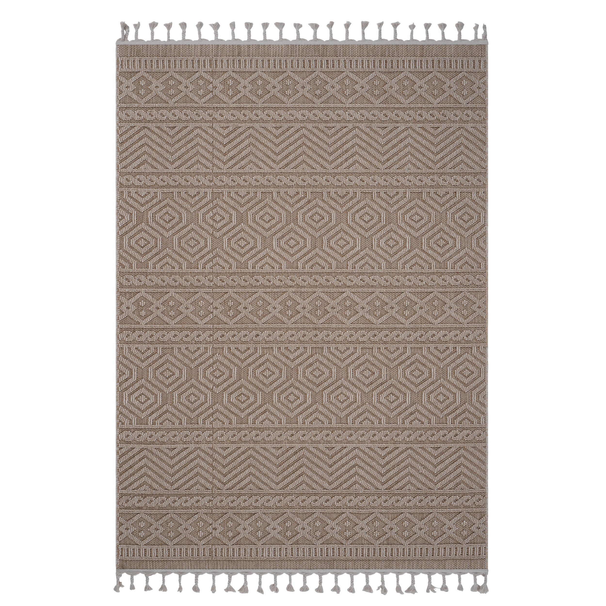 5x7 Mocha Geometric Rug: Indoor/Outdoor