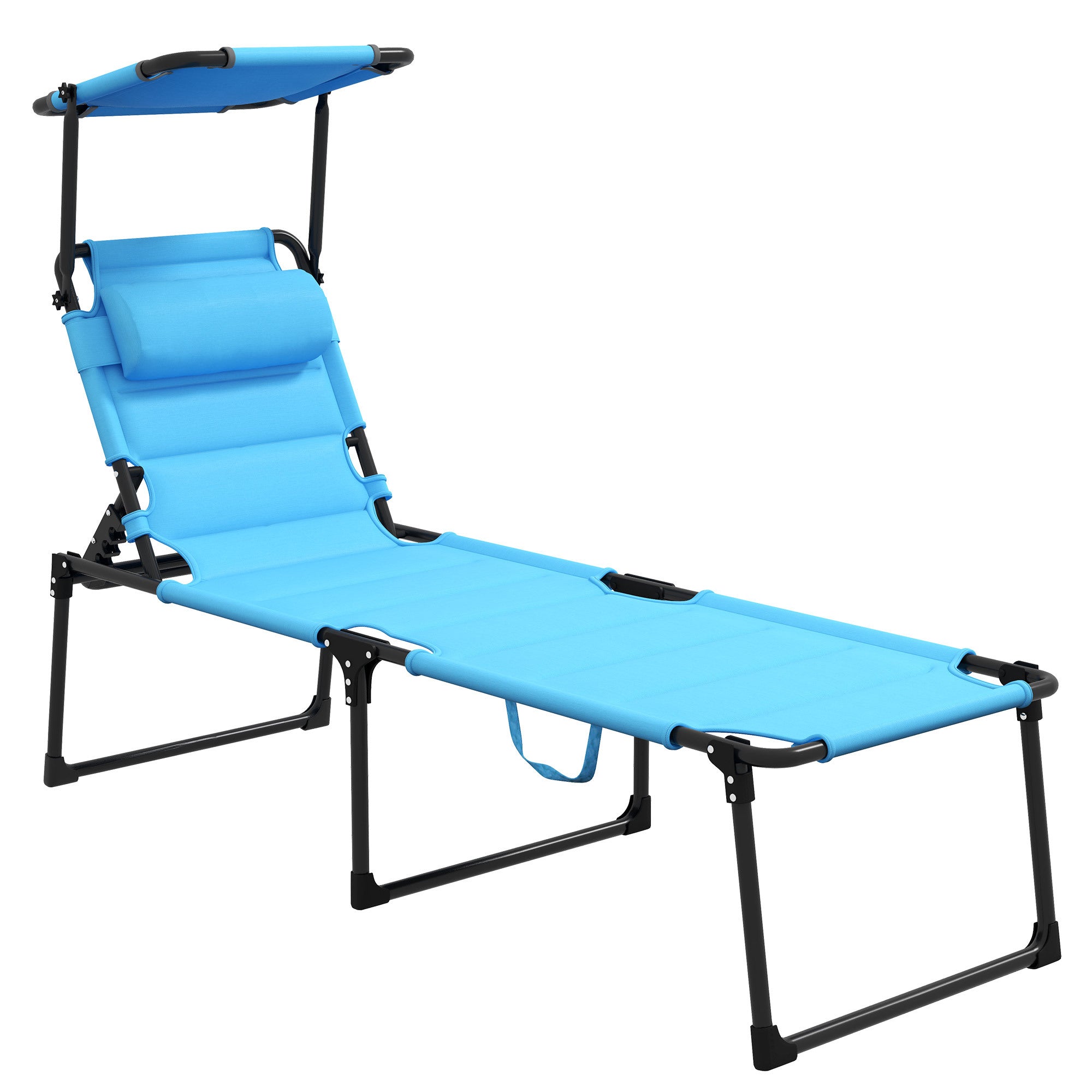 Outsunny Outdoor Folding Lounge Chair w/Sunshade & Pillow