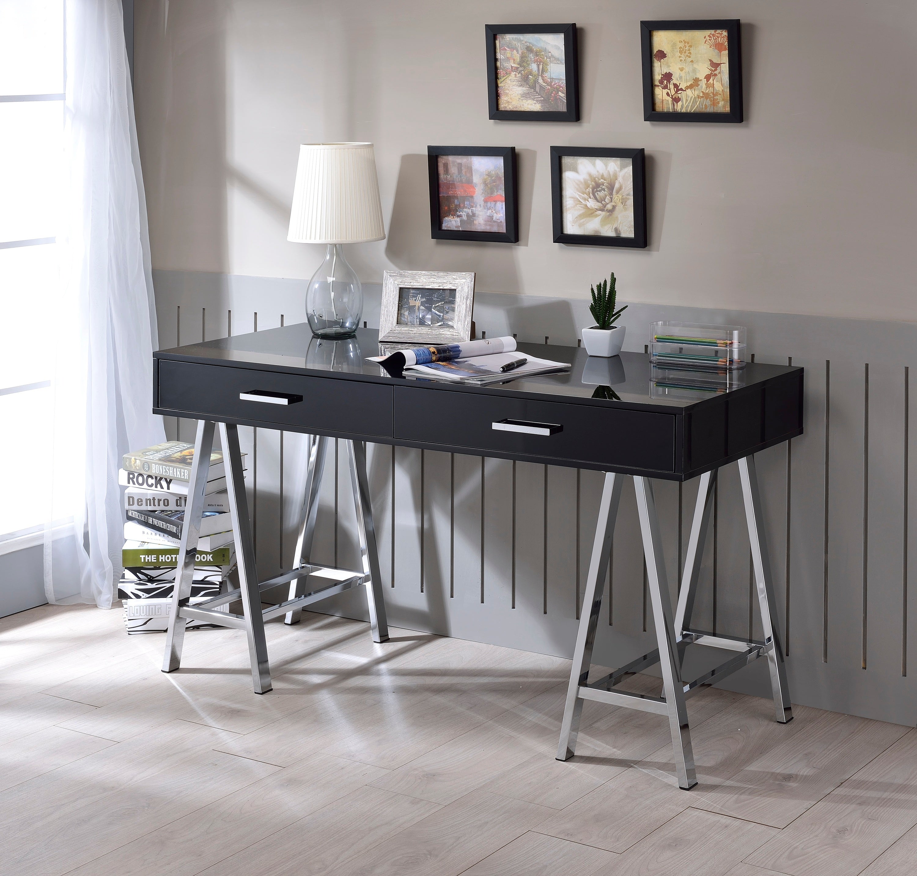 Coleen Black High Gloss Desk w/USB | Modern Writing Desk