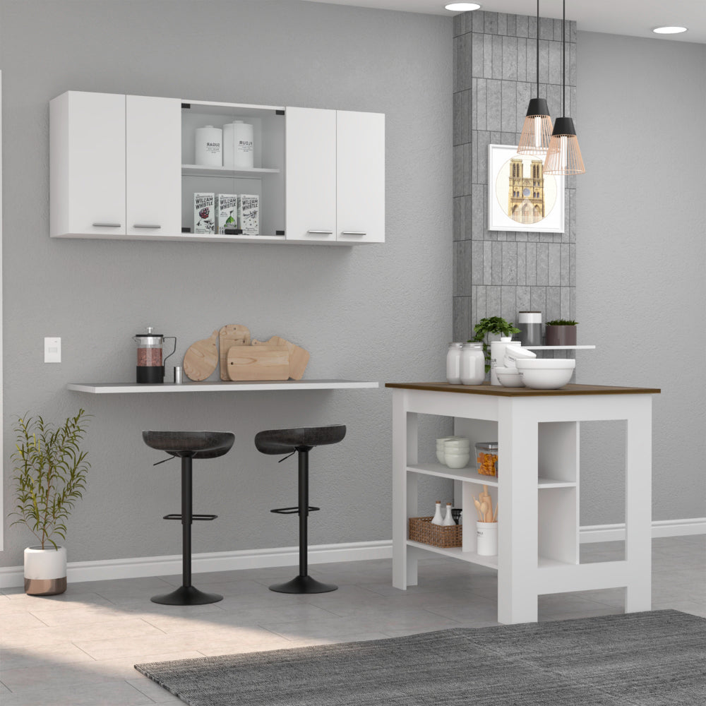 Briargate Kitchen Island & Cabinet Set, White & Walnut