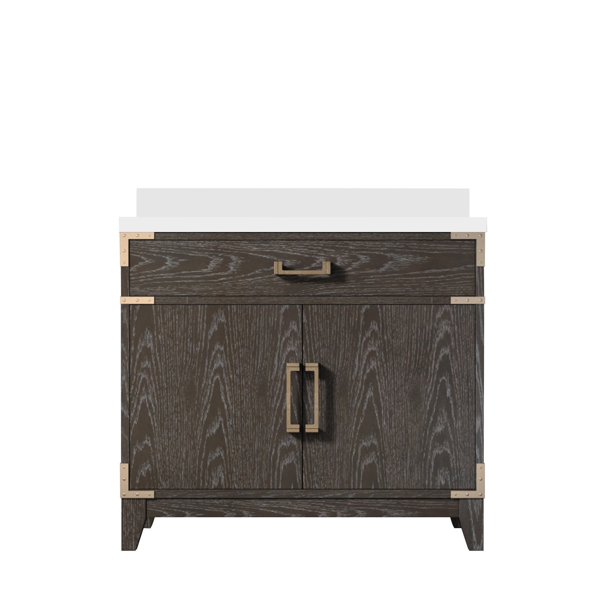 Brown Oak 36" Bath Vanity w/ Marble Top