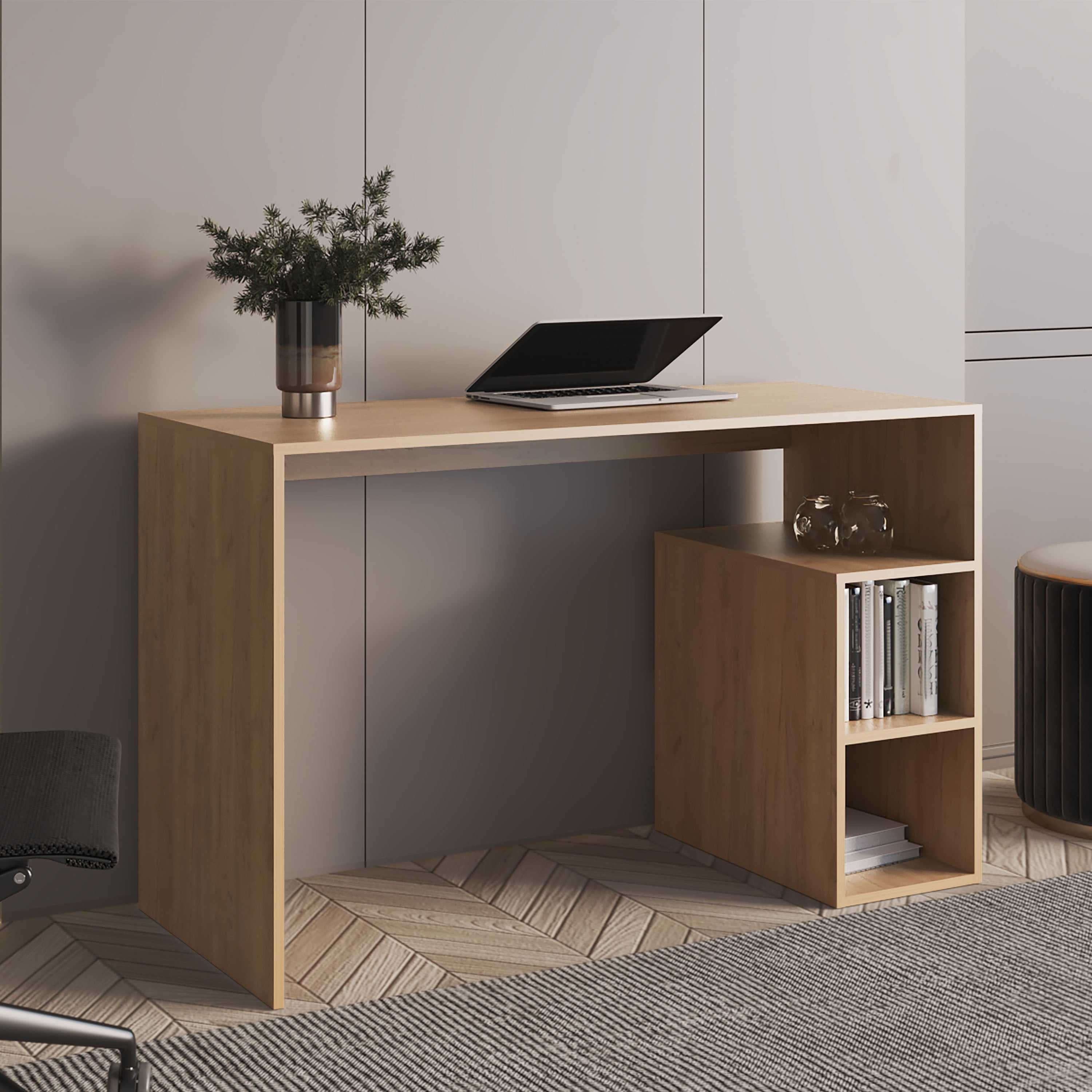 47" Oak Writing Desk | Home Office & Gaming Desk w/ Shelves