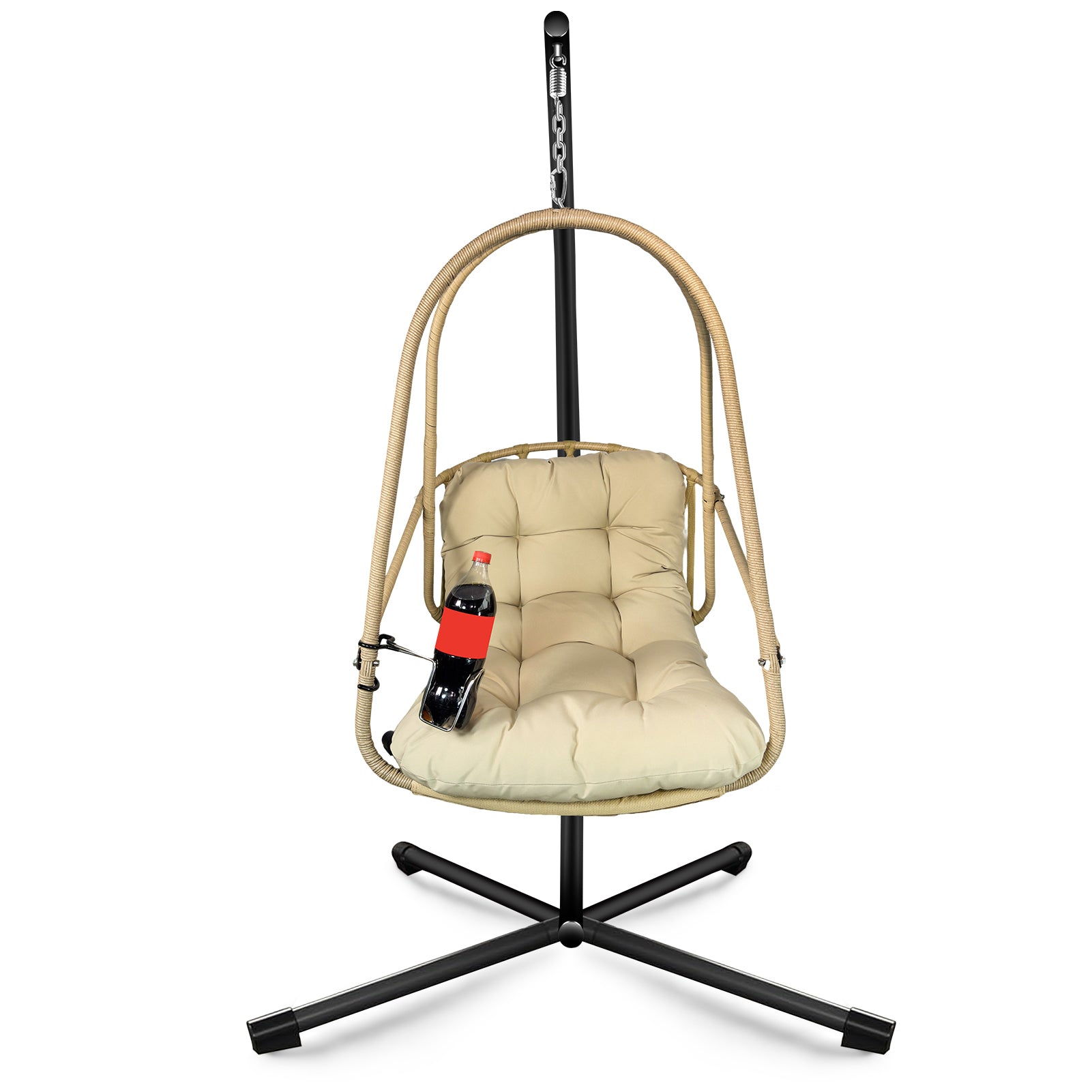 Swing Egg Chair with Stand Indoor Outdoor Wicker Cushion Cup Holder