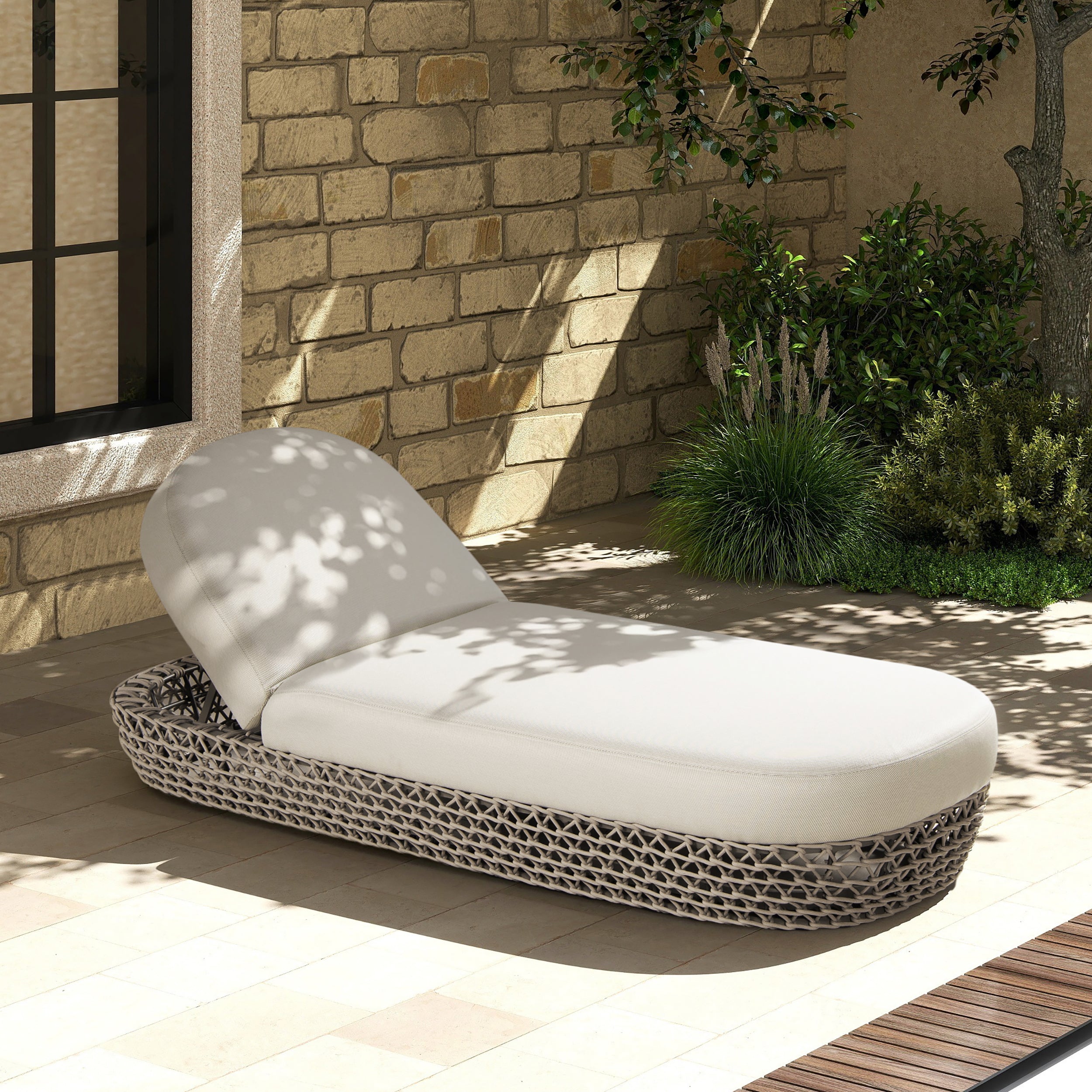 Willow 80.5' Sunbrella Woven Patio Lounger - Wheat Beige Olefin