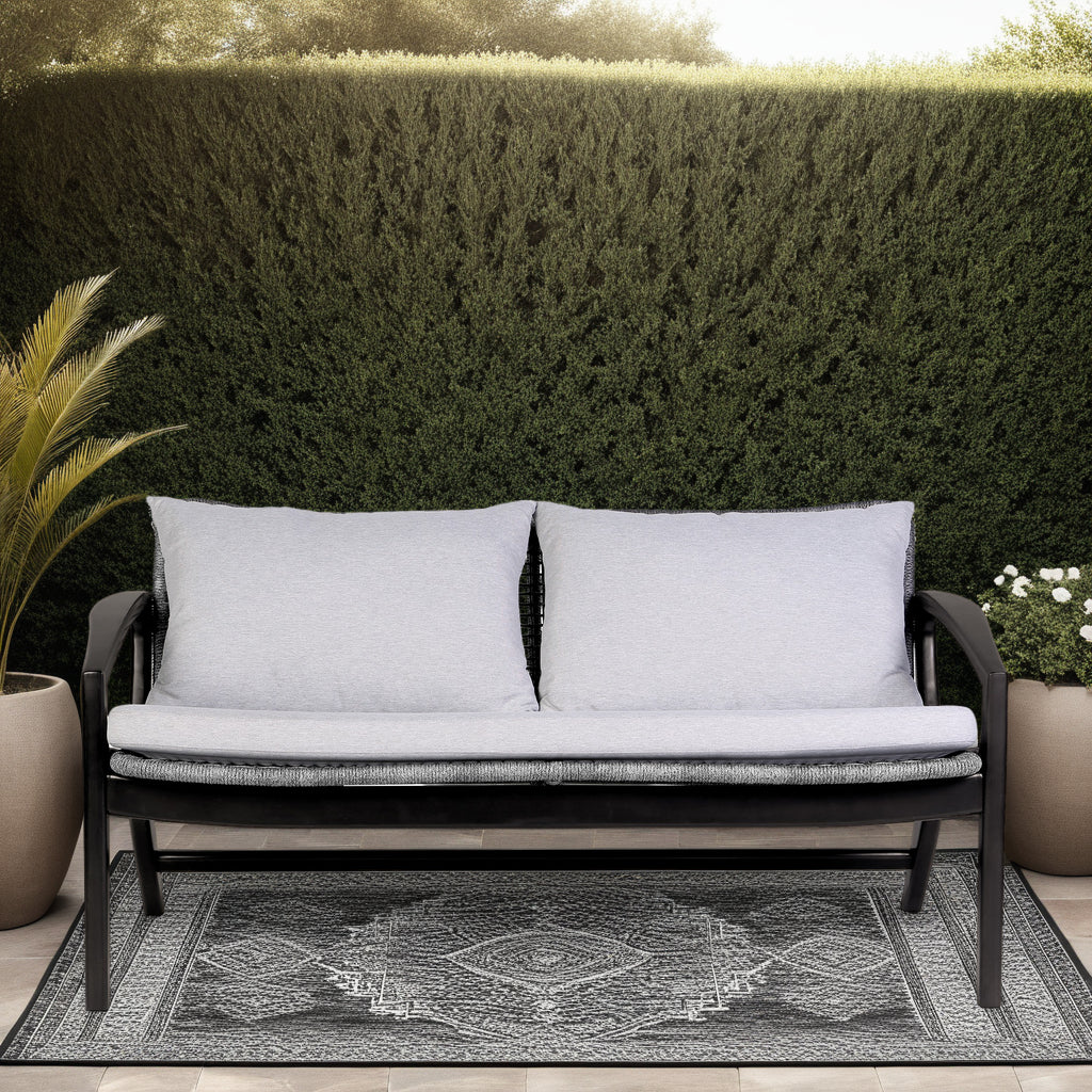 Beckham Dark Eucalyptus Outdoor Sofa | Gray Rope & White Cushions