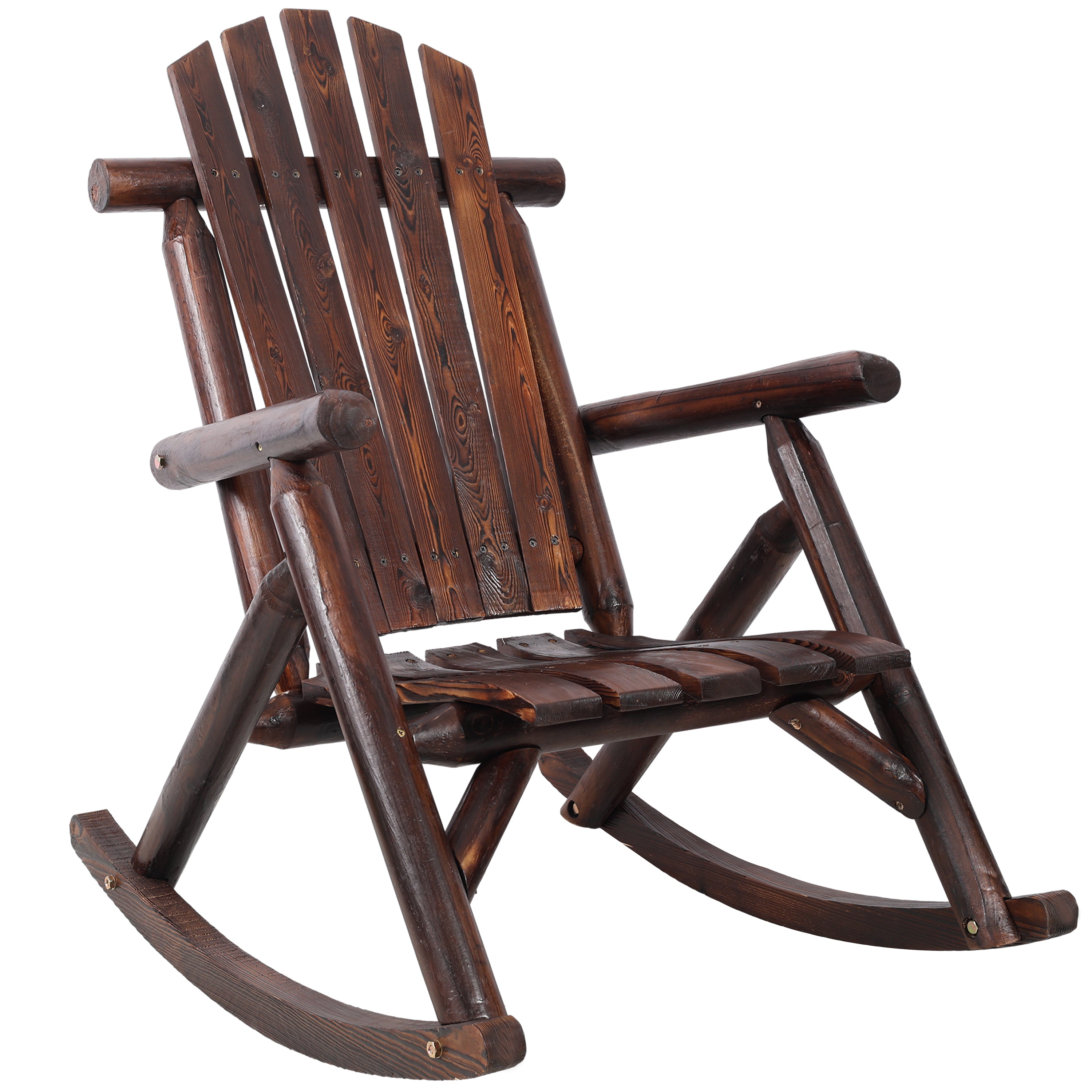 Durable Wooden Brown Fir Log Porch Rocker Chair for Patio Garden