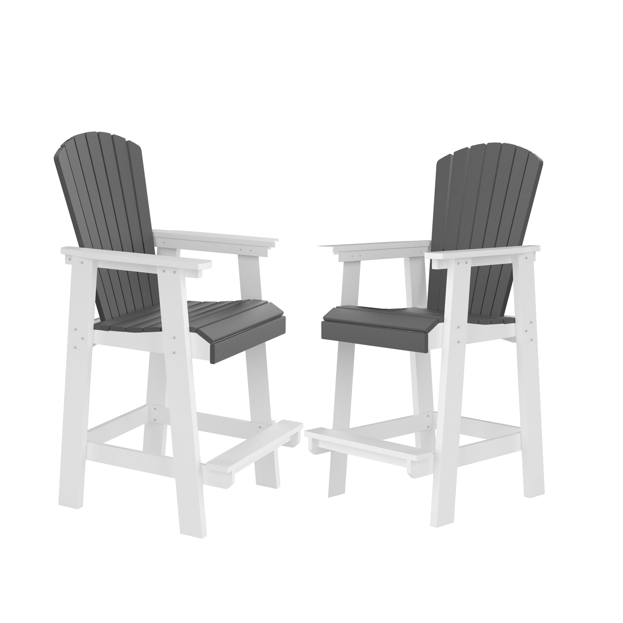 HDPE Outdoor Bar Stools - Tall Adirondack Chairs, High Back, Set of 2 White/Gray