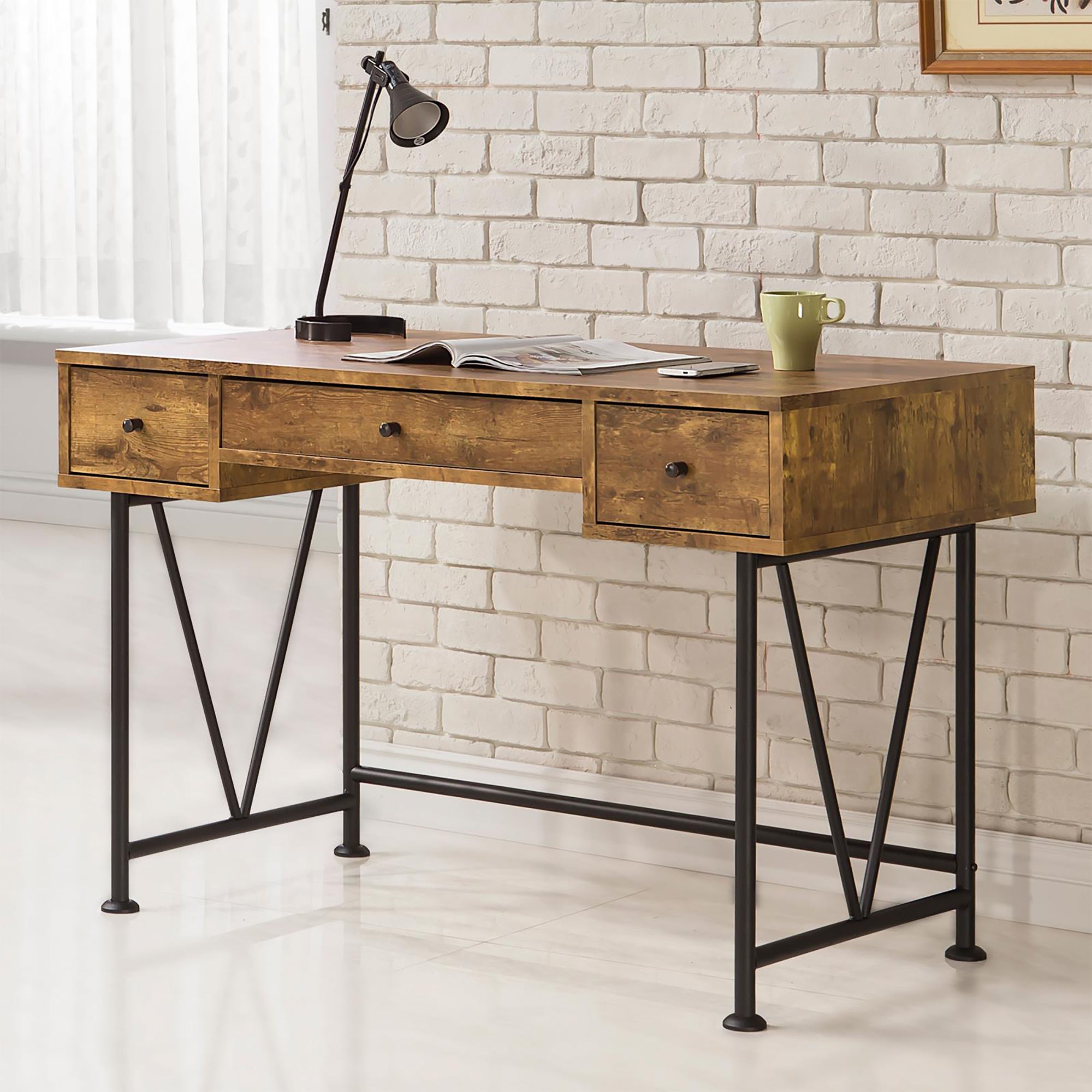 Antique Nutmeg & Black 3-Drawer Writing Desk