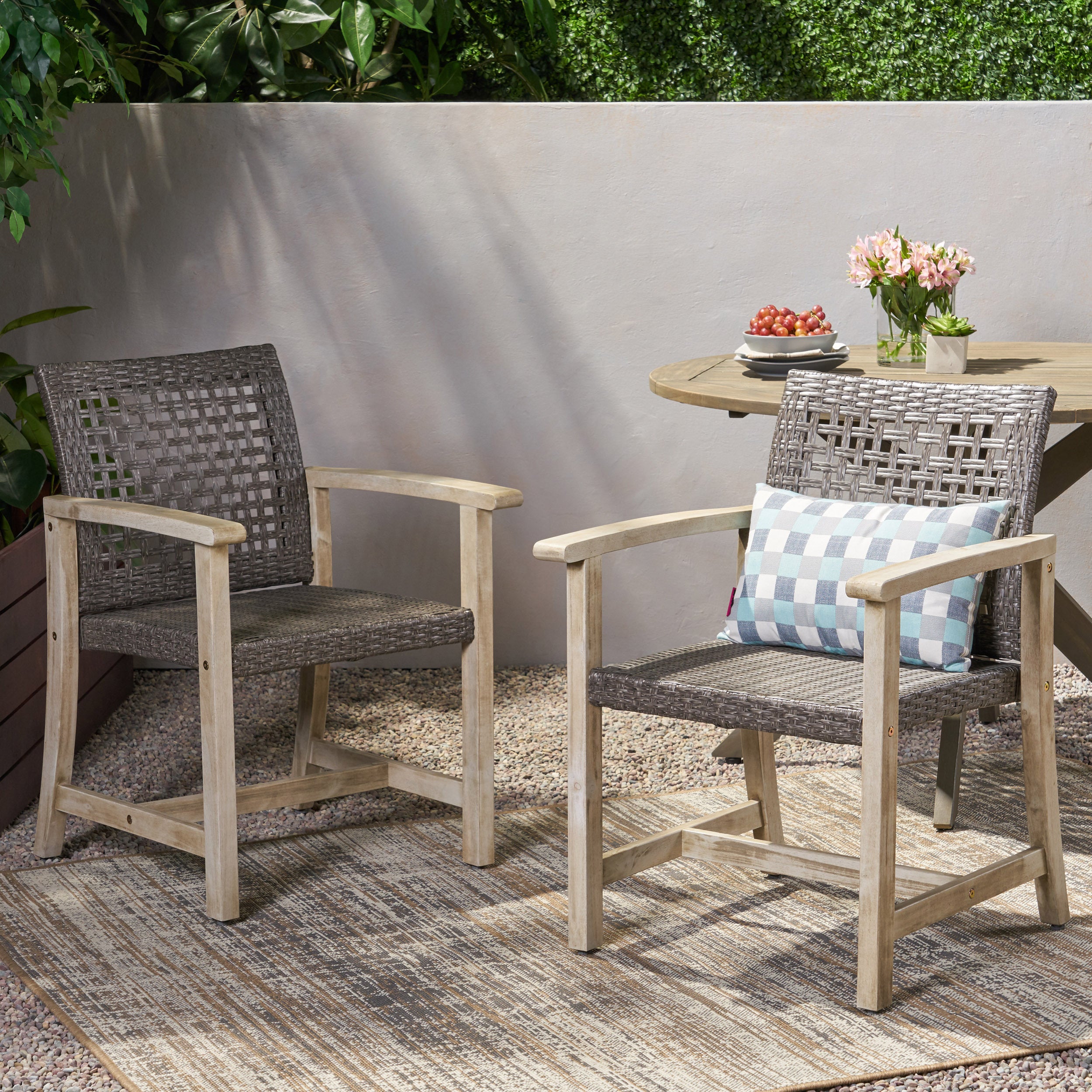 Wood & Wicker Patio Dining Chairs (Set of 2) - Hampton Style