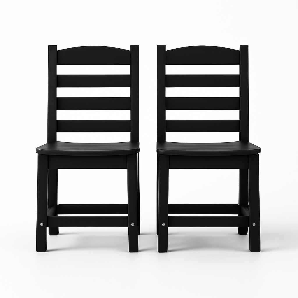 Premium Black Armless Outdoor Chairs - Durable HDPE Material 2-PC Set