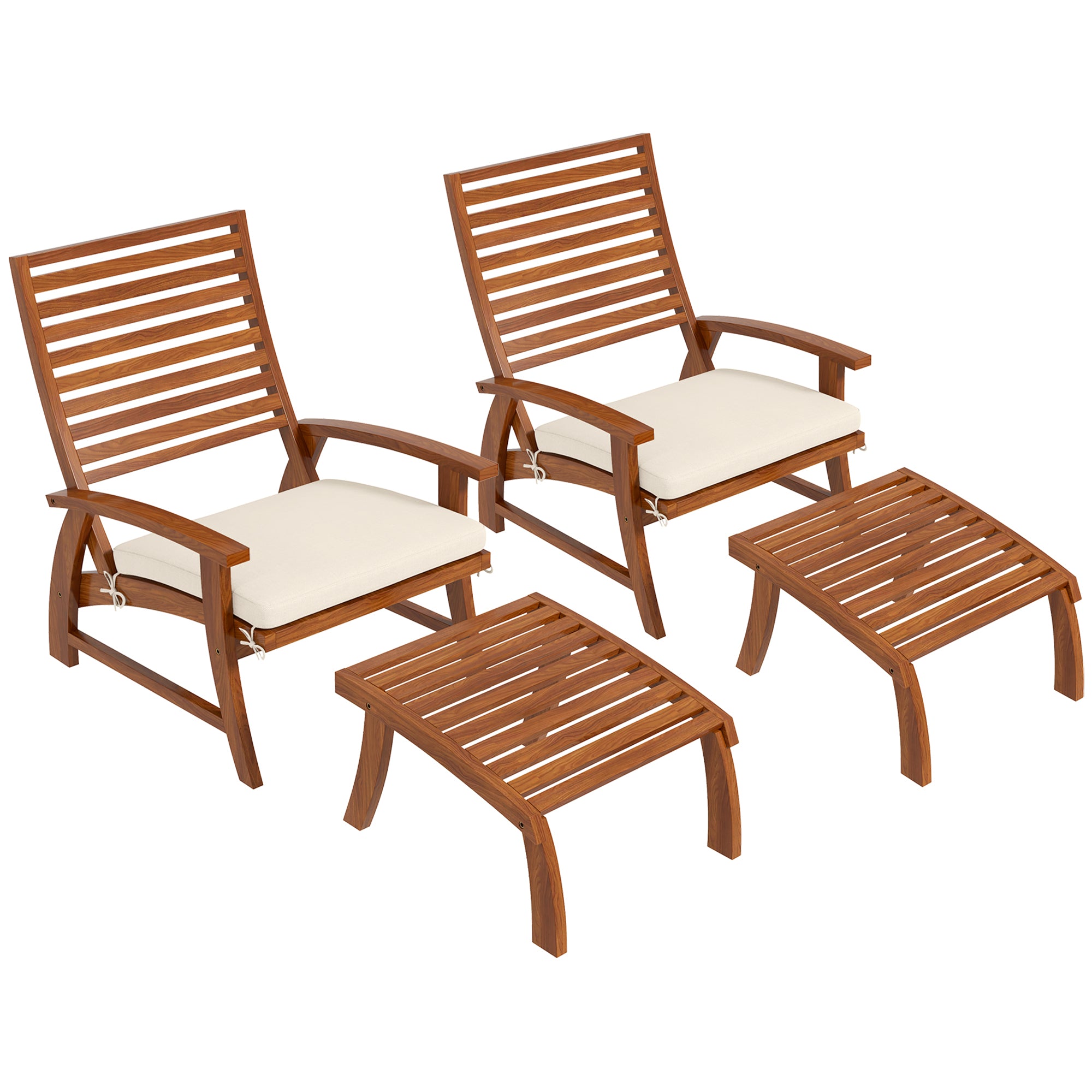 Outsunny 4PC Acacia Wood Outdoor Dining Chairs, Cushions, Stools