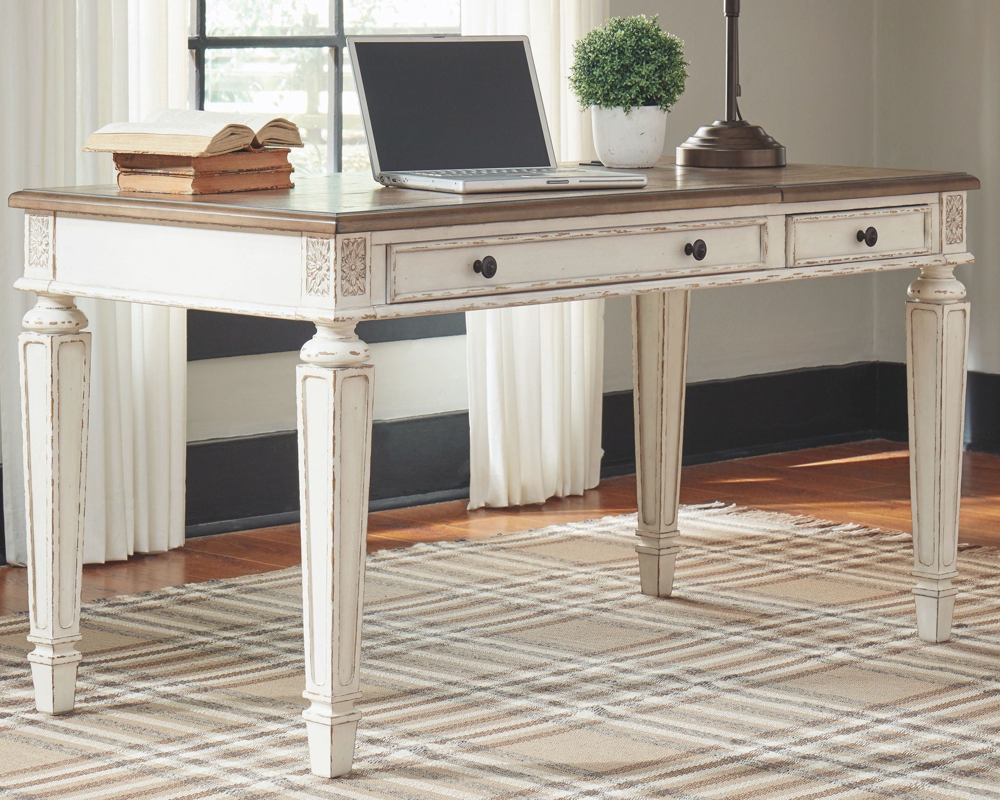 Realyn - L Shaped Desk with Lift Top - White / Brown
