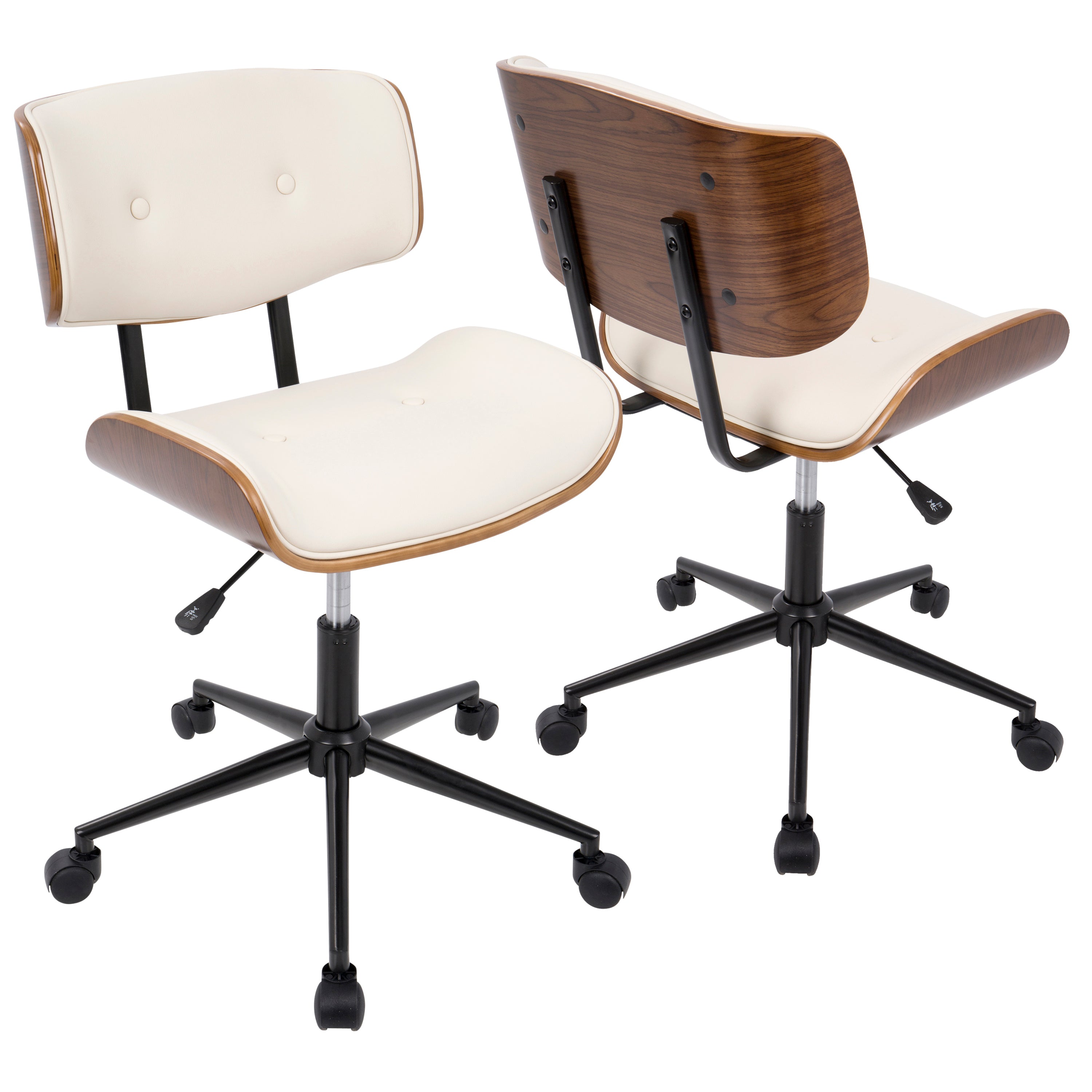 Mid-Century Modern Adjustable Office Chair - Walnut & Cream