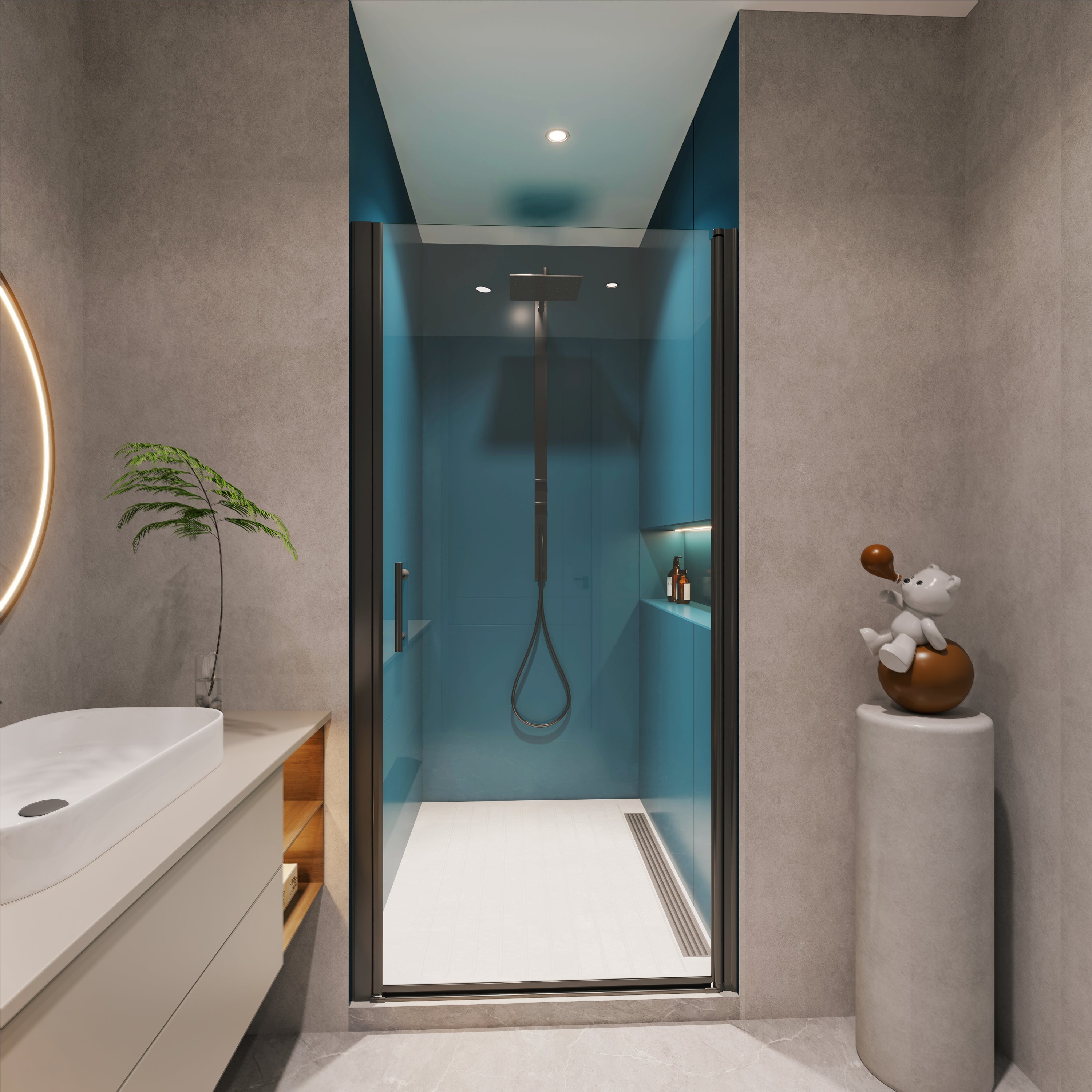 1-3/8" Pivot Shower Door: 2472 Mat Black
